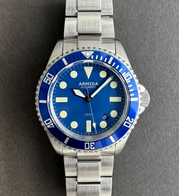 Armida A2 Swiss ETA 2824 blue dial domed sapphire crystal back