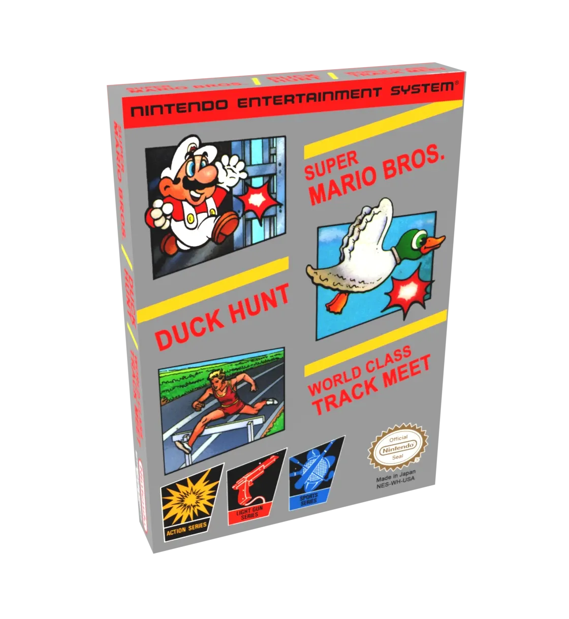 Super Mario Brothers and Duck Hunt and World Class Track Meet Reproduction Box