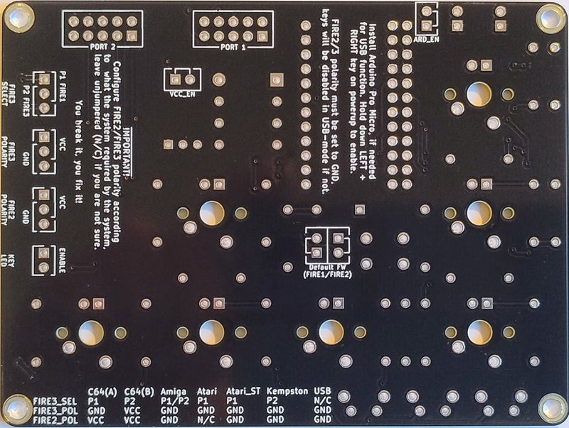 PCB for a unique joystick that can be used with Commodore, ZX Spectrum, or Atari