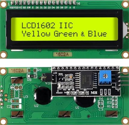 Wyświetlacz alfanumeryczny LCD 1602 + interfejs I2C, zielony