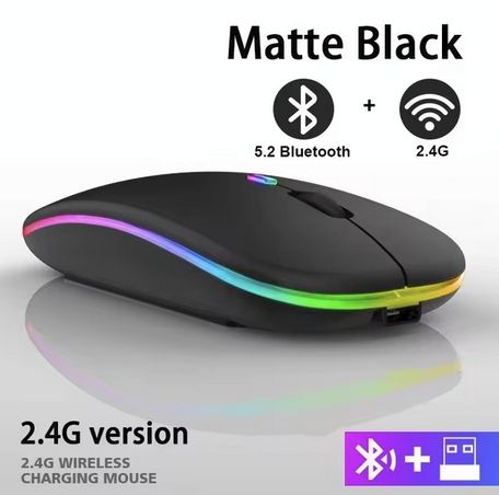 Mysz bezprzewodowa RGB z akumulatorem, 3600 dpi, czarny mat