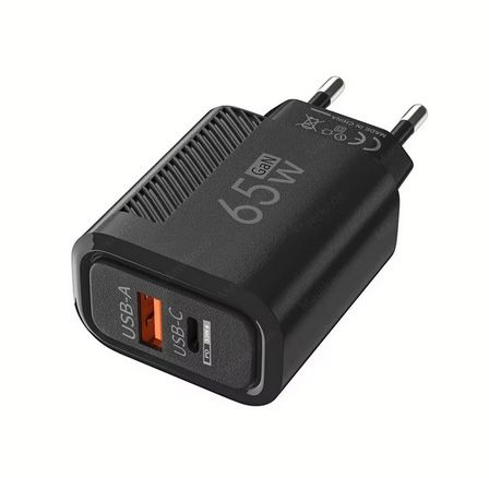 Ładowarka GaN Quick charge 65W, 1xUSB-C, 1xUSB-A