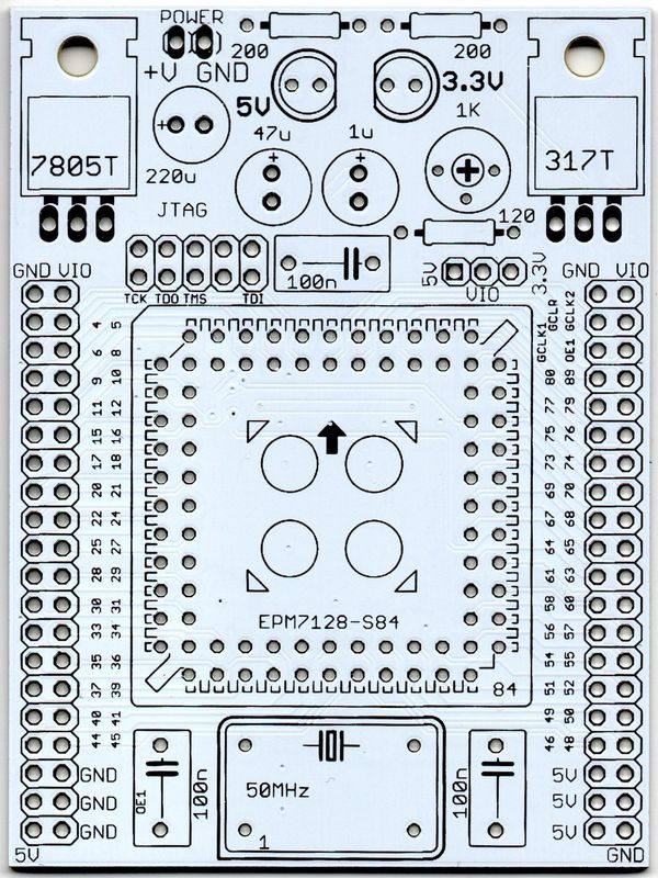 Płytka rozwojowa PCB + Altera EPM7128 + podstawka PLCC 84