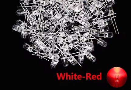 Red LED diode, transparent, diameter 5mm, 10 pieces