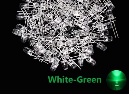 Green LED diode, transparent, diameter 5mm, set of 10