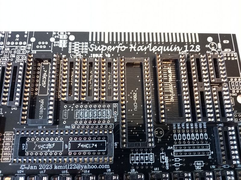 Harlequin 128 PCB, version 4B, with a set of standard sockets