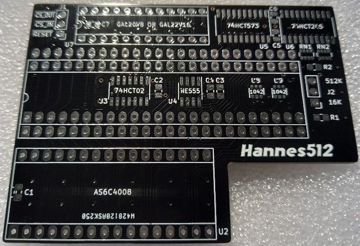 Płytka PCB rozszerzenia pamięci RAM 512kB do C16 i Plus4