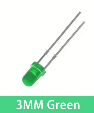 Green LED diode, 3mm diameter, 20 pieces