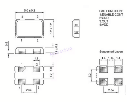 Active SMD Quartz Oscillator 32MHz, 5V supply, 5032 package