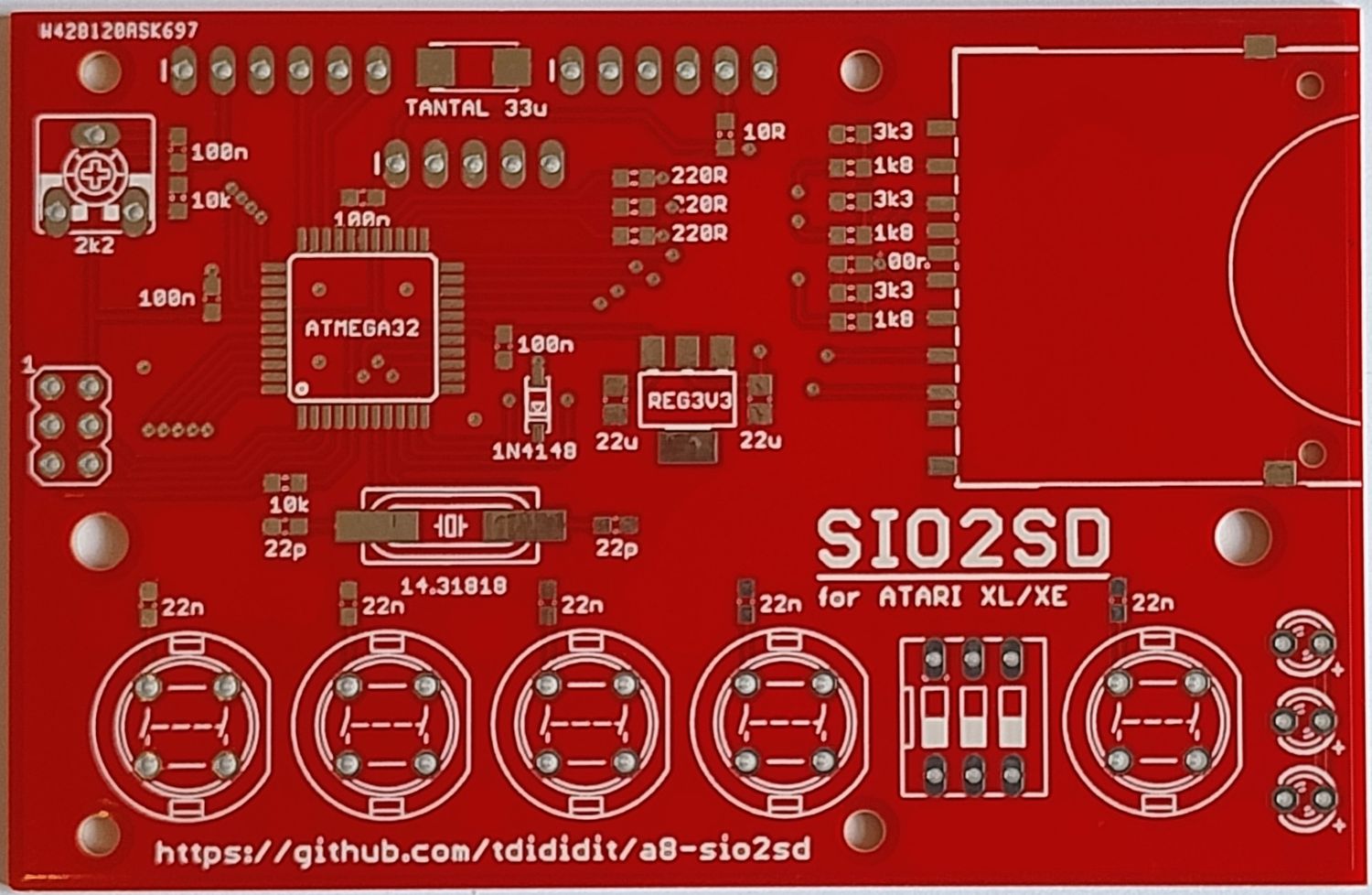 Płytka PCB SIO2SD do Atari XL/XE, emulator stacji dysków