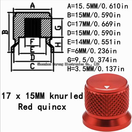 Pokrętło aluminiowe czerwone, średnica 15mm, wysokość 17mm