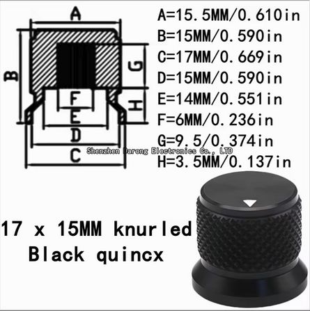 Black aluminum knob, diameter 15mm, height 17mm