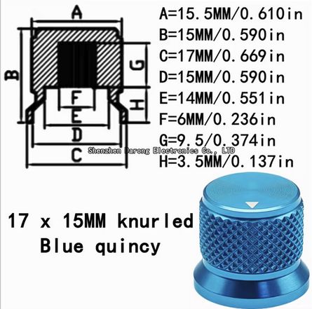 Pokrętło aluminiowe niebieskie, średnica 15mm, wysokość 17mm