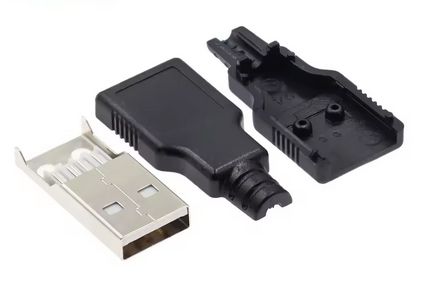 Male USB-A Plug, soldered to cable, with housing