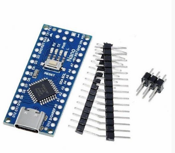 Microcontroller compatible with Arduino Nano, powered by 5V, clocked at 16MHz