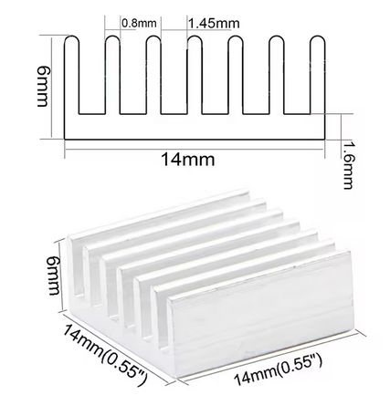 Heatsink 14x14x6 with adhesive tape for integrated circuits