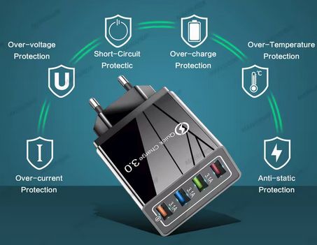 Fast Power Adapter, Charger 4xUSB, Maximum Current 3.1A