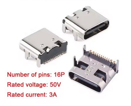 USB-C Socket, 16 pin, 3A, SMT