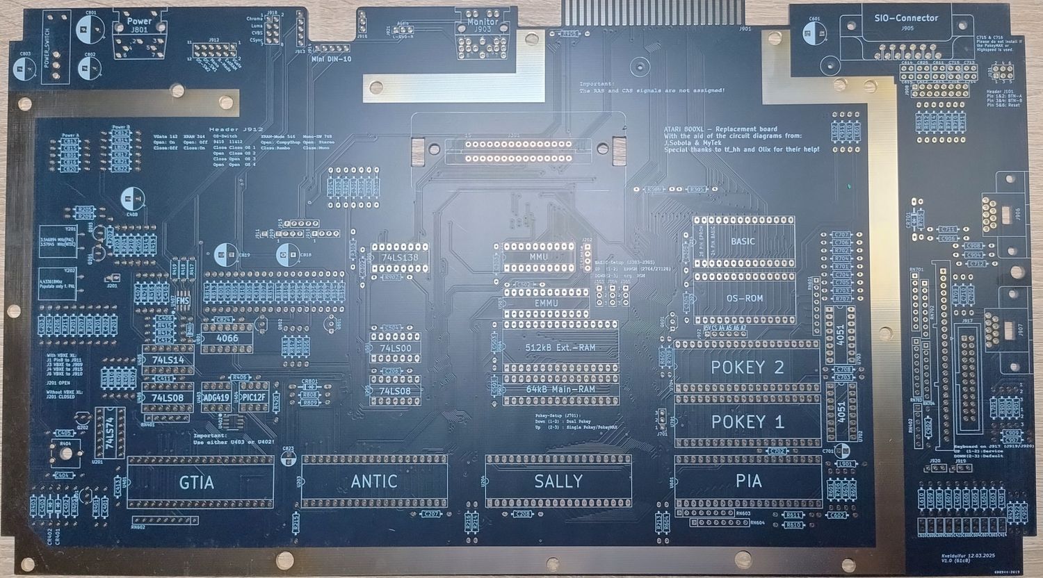 Replica of Atari 800XL Motherboard, Kveldulfur Project, Gold-Plated ENIG