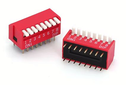 8-position DIP switch, for PCB, red, piano type