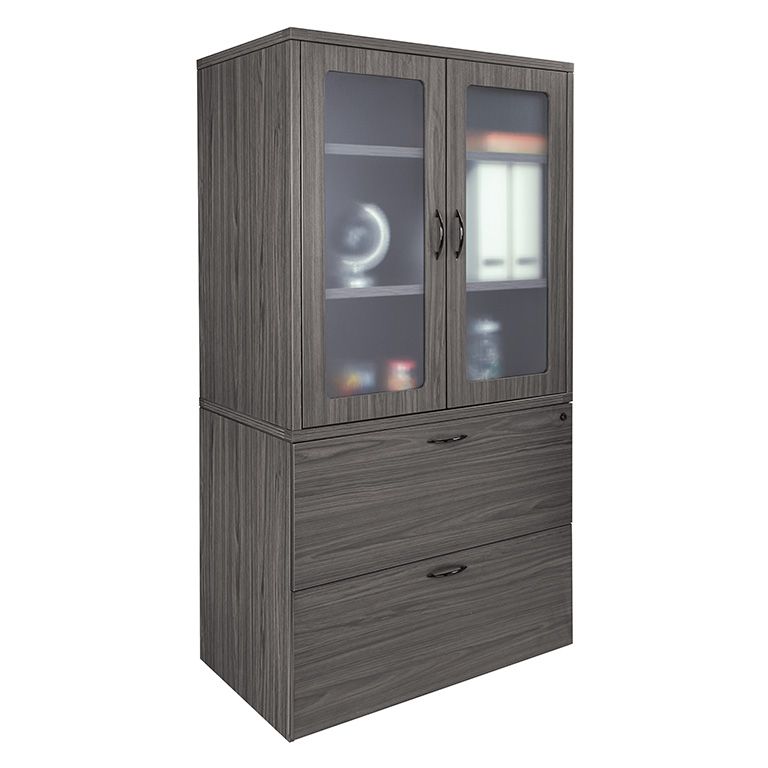 NAPA 2-DRAWER LATERAL FILE with GLASS DOOR HUTCH 36" X 22" X 29"