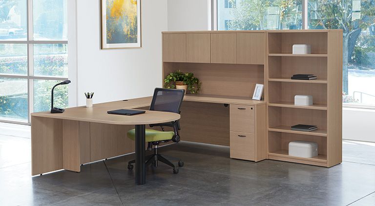 EXECUTIVE U-SHAPED BULLET DESK with BOOKCASE