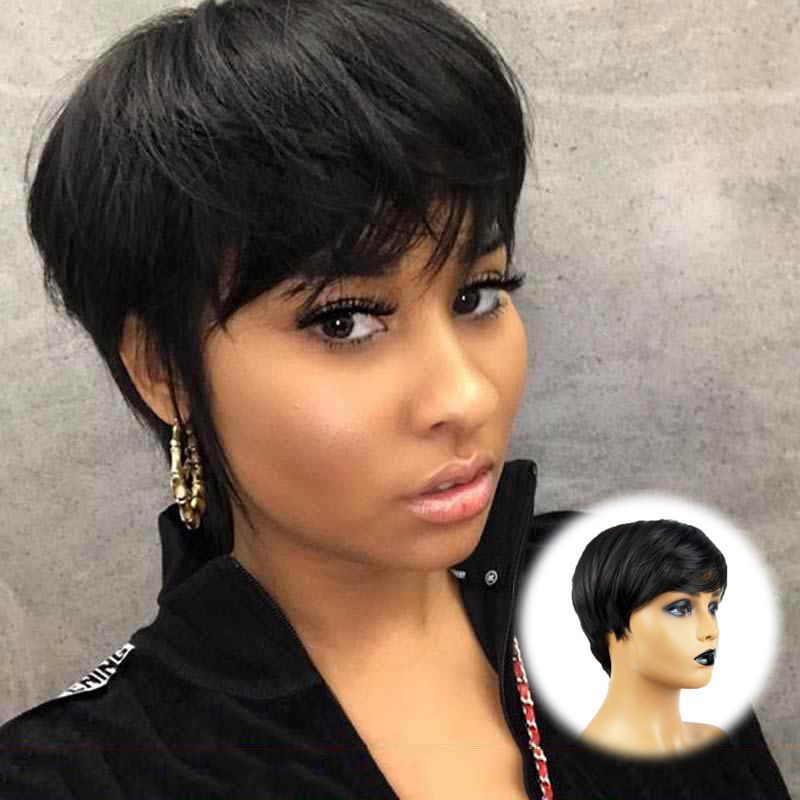 Wigs Women&amp;#039;s African Fashion Short Straight Hair Chemical Fiber, Color: Black