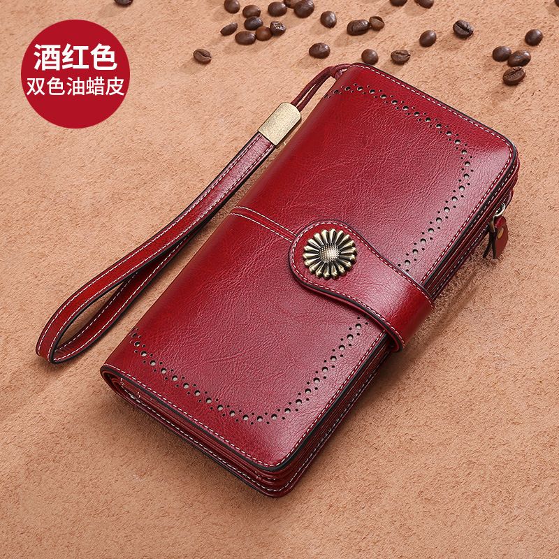 RFID Anti-magnetic Wallet Cross-border New Women&amp;#039;s Korean-style Women&amp;#039;s Wallet Cowhide Wallet Wallet Large Capacity Clutch, Color: Burgundy