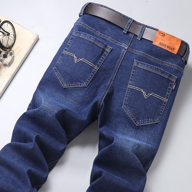 Men&amp;#039;s Denim Trousers Casual Business Straight Trousers Loose Trousers Denim Trousers, Color: Blue 009, Size: 28 size