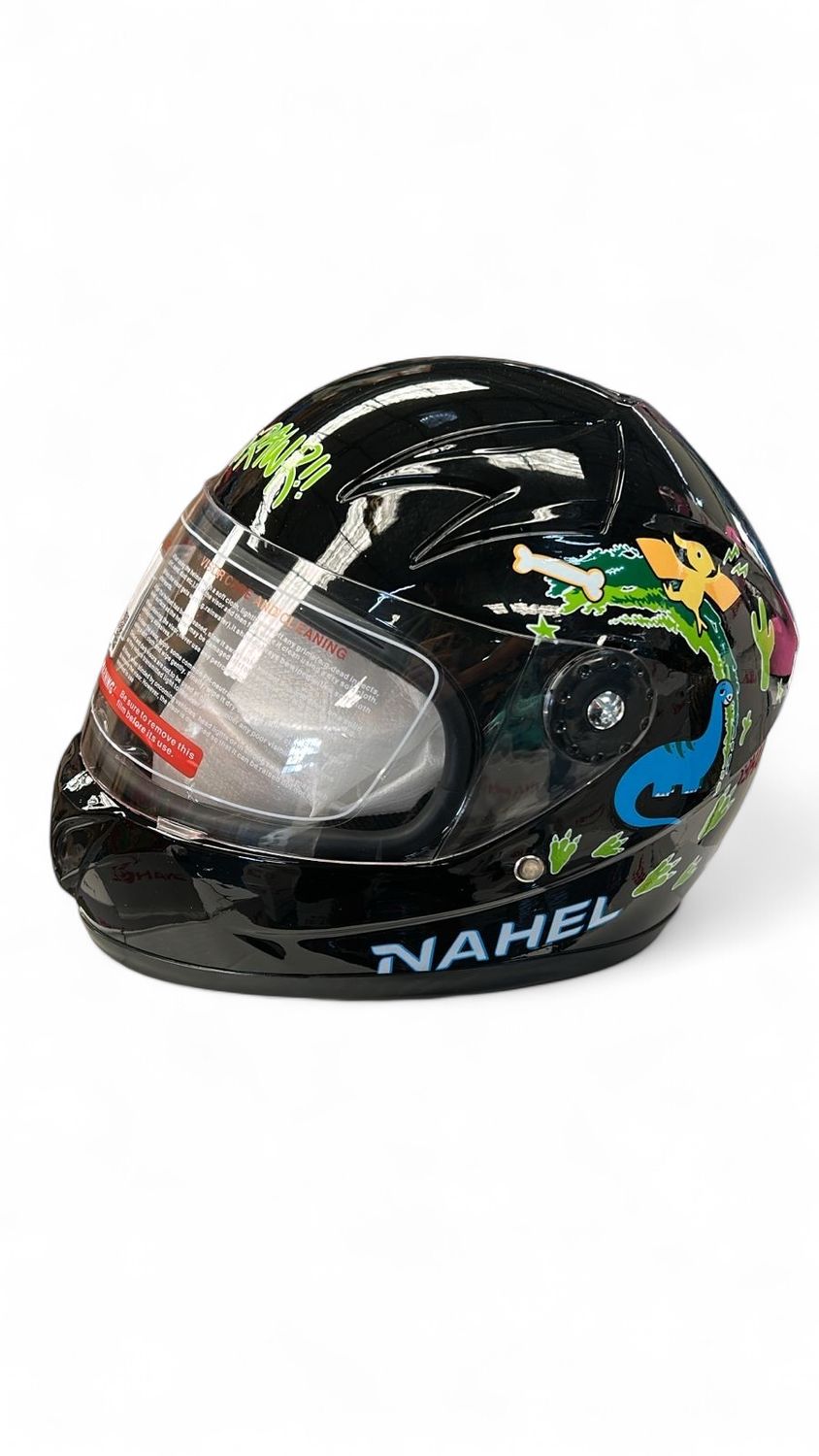 CASCO DE MOTO INFANTIL CERRADO DINOSAURIO NEGRO