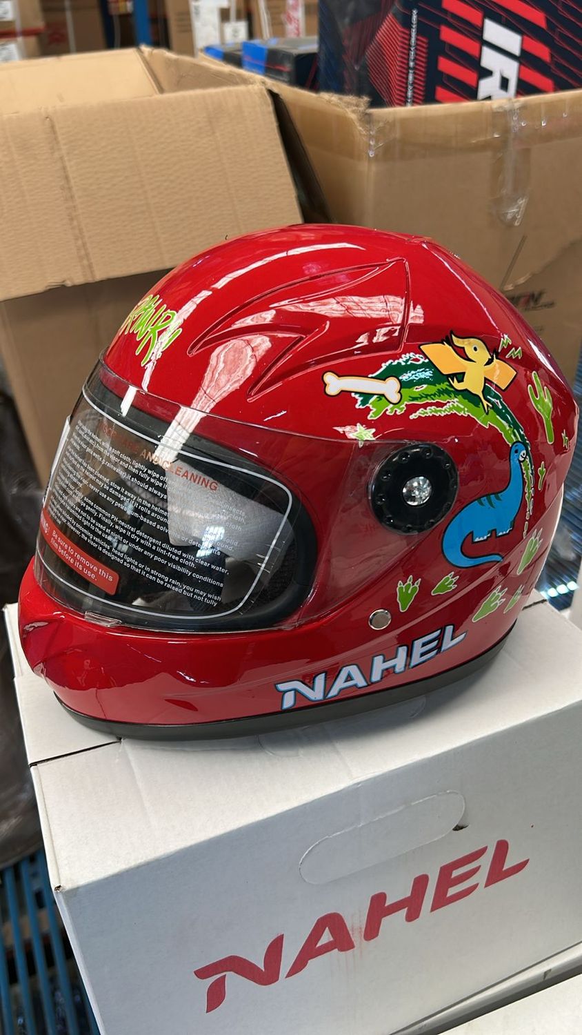 CASCO DE MOTO INFANTIL CERRADO DINOSAURIO ROJO