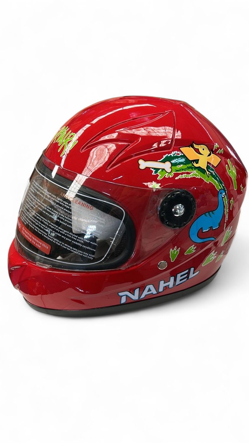 CASCO DE MOTO INFANTIL CERRADO DINOSAURIO ROJO