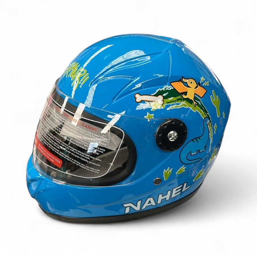 CASCO DE MOTO INFANTIL CERRADO DINOSAURIO AZUL