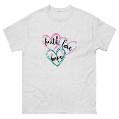 Faith, Hope, Love T-Shirt | Christian Heart Design | Inspirational Faith Tee