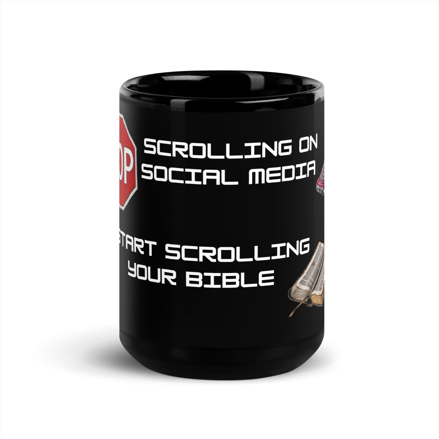 Stop Scrolling, Start Seeking – Faith-Based Mug for Daily Inspiration