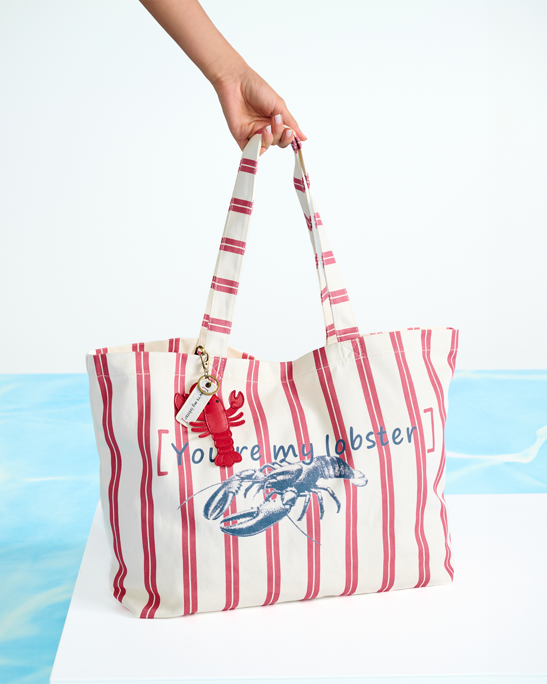 Gestreepte strandzak met kreeft