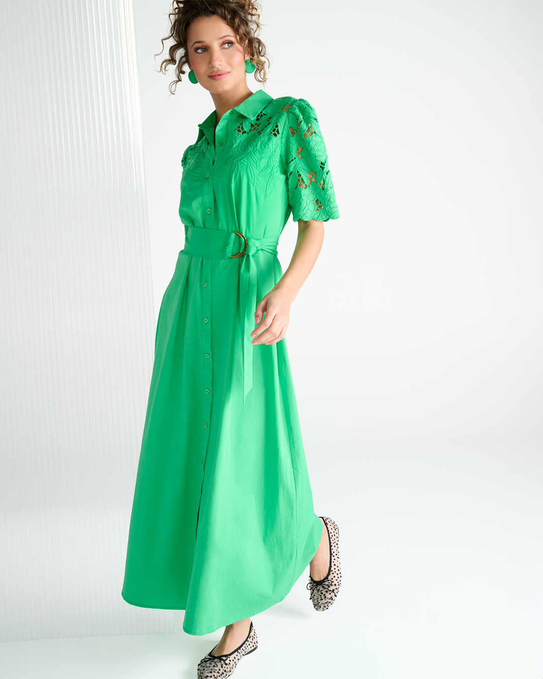 C734L Maxi jurk met design, Color: Island Green, Size: S