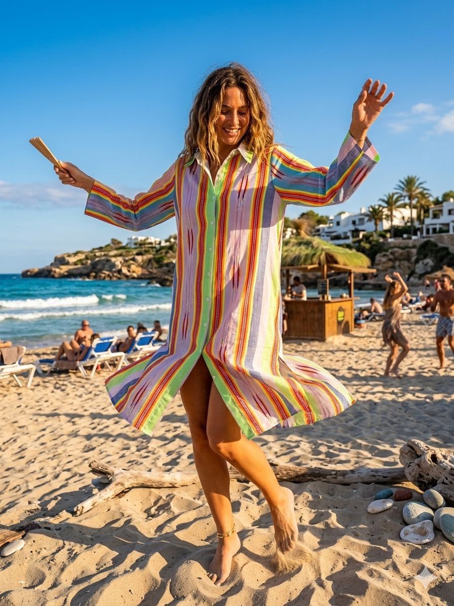 Ibiza style tuniek jurk streep, Color: fluo