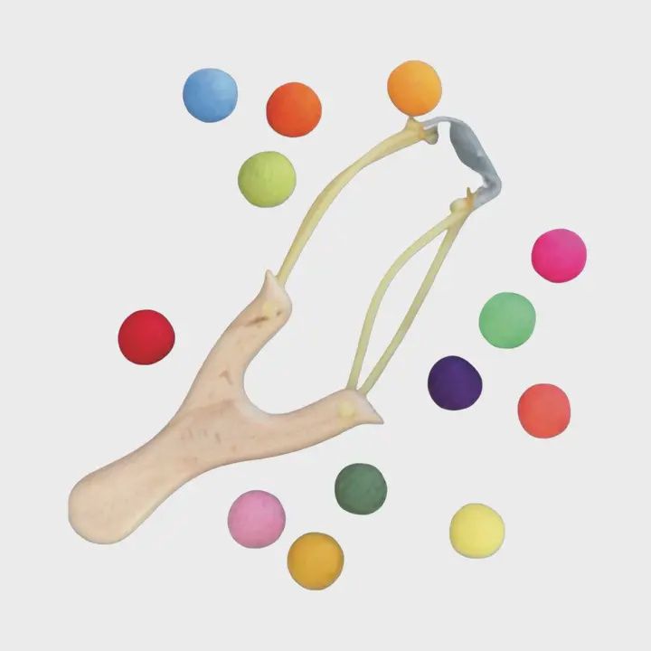 Wooden Slingshot with Felt Balls