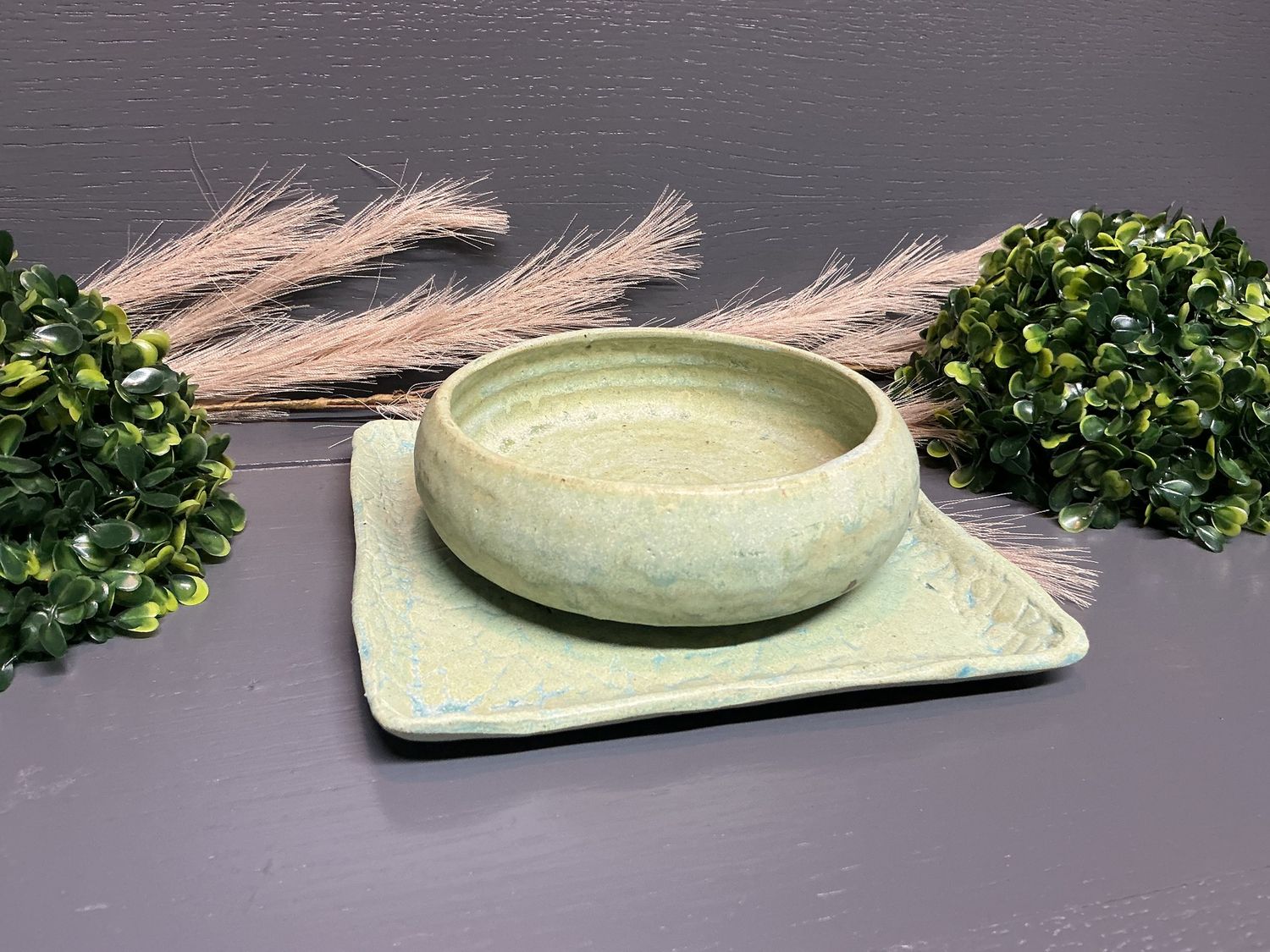 Matte green plate/bowl set  - Pottery