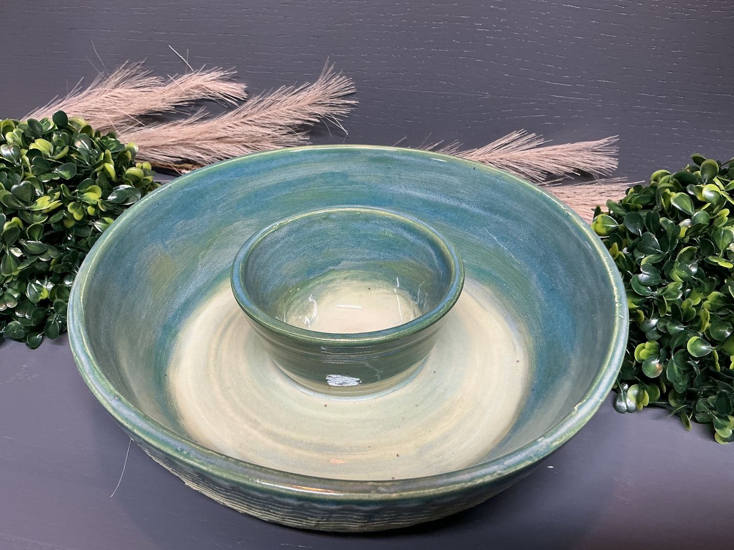 Chip and Dip Bowl Yellow/blue - Pottery