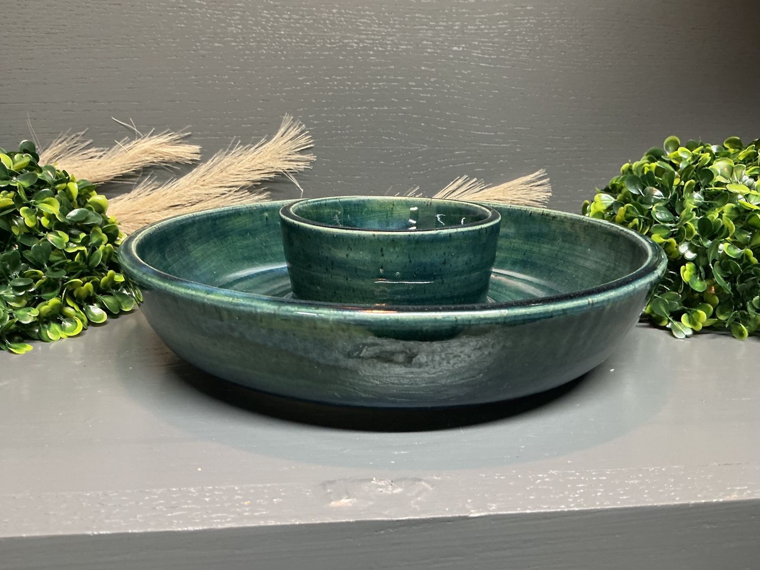 Chip and Dip Bowl blue - Pottery