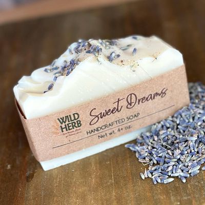 Sweet Dreams Natural Organic Soap Bar Topped with Lavender