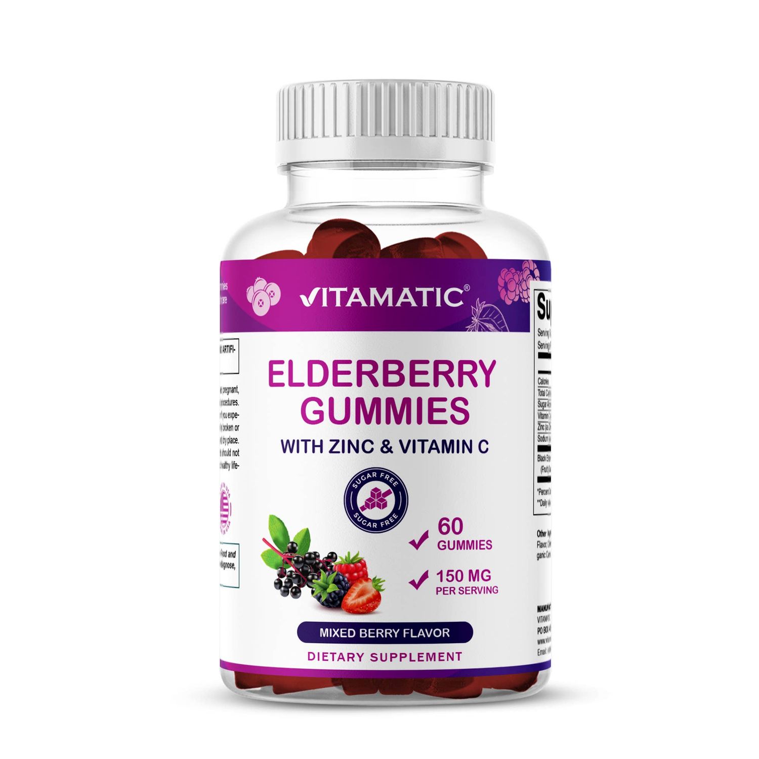 Vitamatic Elderberry Gummies | Zinc &amp; Vitamin C | 60ct