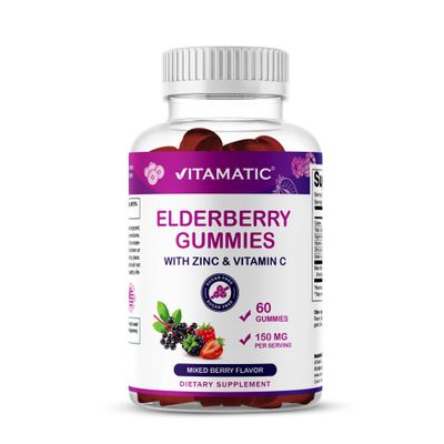 Vitamatic Elderberry Gummies | Zinc &amp; Vitamin C | 60ct