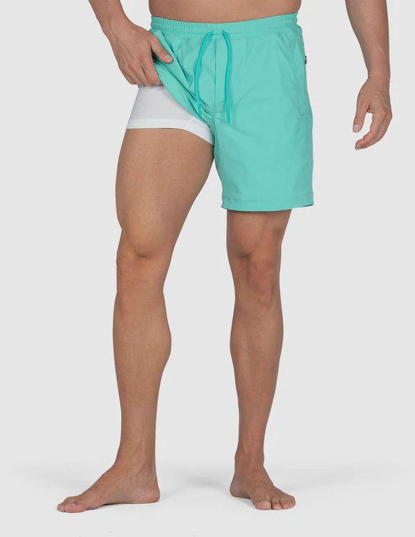 Bathing Suit Regular 7&quot;, Color: Sea Green, Size: S