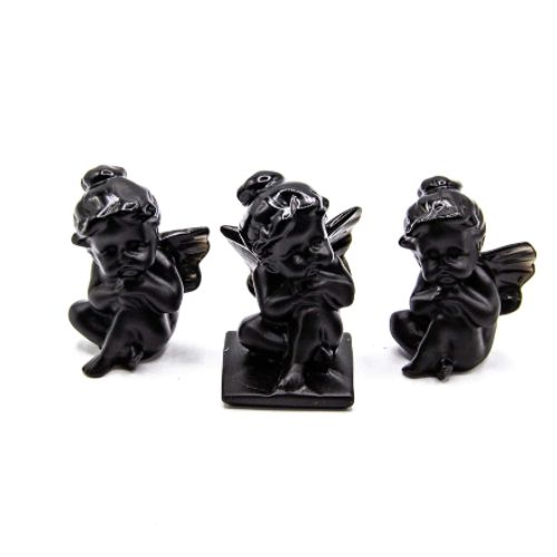 Obsidian Black Carved Statues Angel Cherub