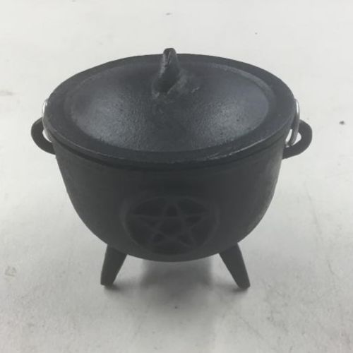 Cauldron Cast Iron Pentacle w/ Lid &amp; Handle 4.25&quot;