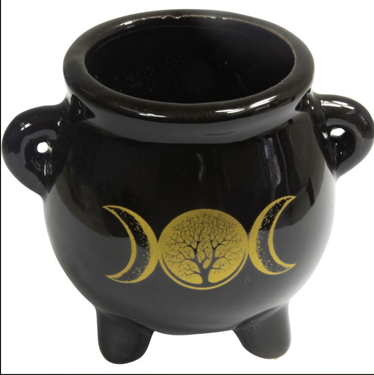 Cauldron Mini Ceramic - Triple Moon w/ Tree of Life