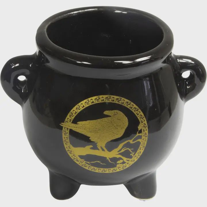 Cauldron mini ceramic Black - Gold  Celtic Raven